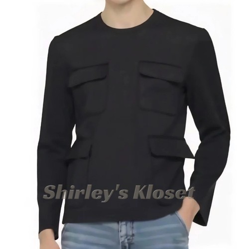 COMME DES GARCONS Japan 4 Pocket Tee Pullover Long Sleeve Top Black Poly LARGE - Picture 2 of 14