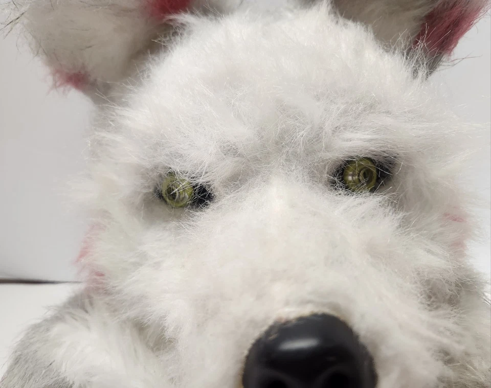 White Wolf Costume Mask & Red Gray Faux Fur Arm Sleeves Set Cosplay - Image 4 of 4