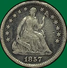 1857-O Seated Liberty Half Dime Fine F Coin, Rim Damage #44136