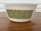 Vintage Hazel Atlas Ccc Scallop Milk Glass Bowl Green Design 8”  Small Chip