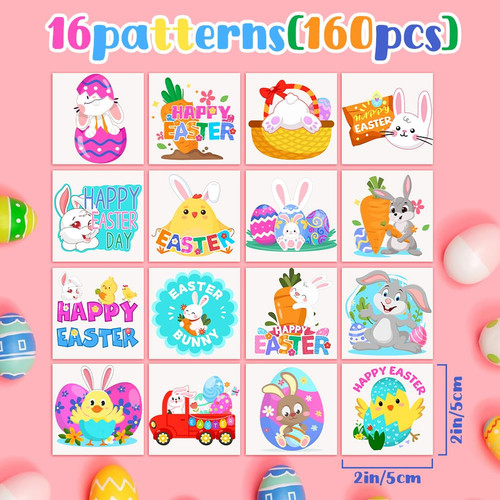 160PCS Temporary Easter Tattoos for kids 2 Inch Fake Tattoo Stickers with... - Picture 2 of 6
