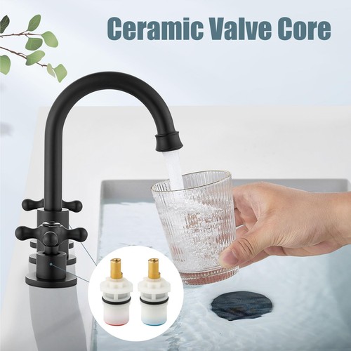 8 Zoll 3 Löcher breite Badezimmer Waschbecken Wasserhahn Doppel Kreuzgriff SUS304 360... - Bild 6 von 7