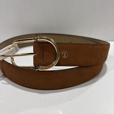 NEW MICHAEL KORS WOMEN SUEDE BELT W GOLD OVAL BUCKLE LUGGAGE COLOR Sz LARGE