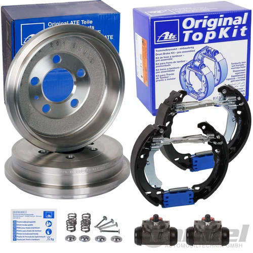 ATE BREMSTROMMELN + TOPKIT BREMSBACKEN VORMONTIERT für VW POLO 9N 6R FABIA IBIZA