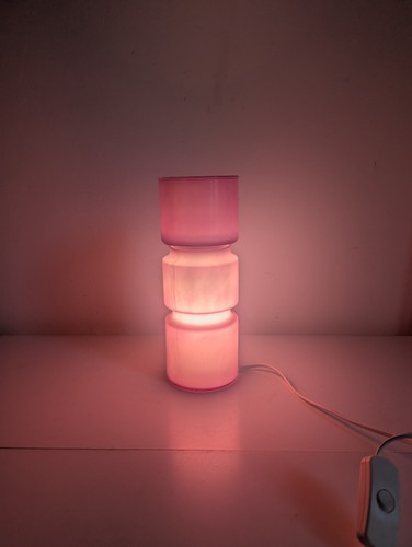 HABITAT “Fitz’ Table Lamp Hooped Cylindrical Fuchsia Pink Opaque Glass Retro - Picture 7 of 7
