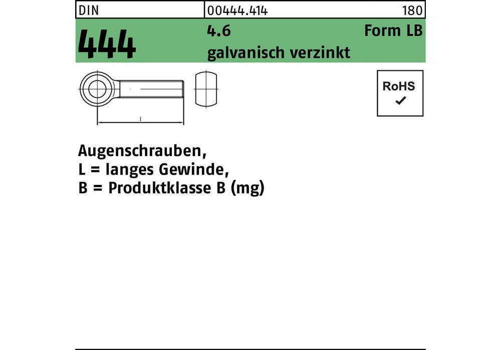 Reyher Augenschraube DIN 444 Форма LB LBM 12 x 80 4,6 гальванический сплав