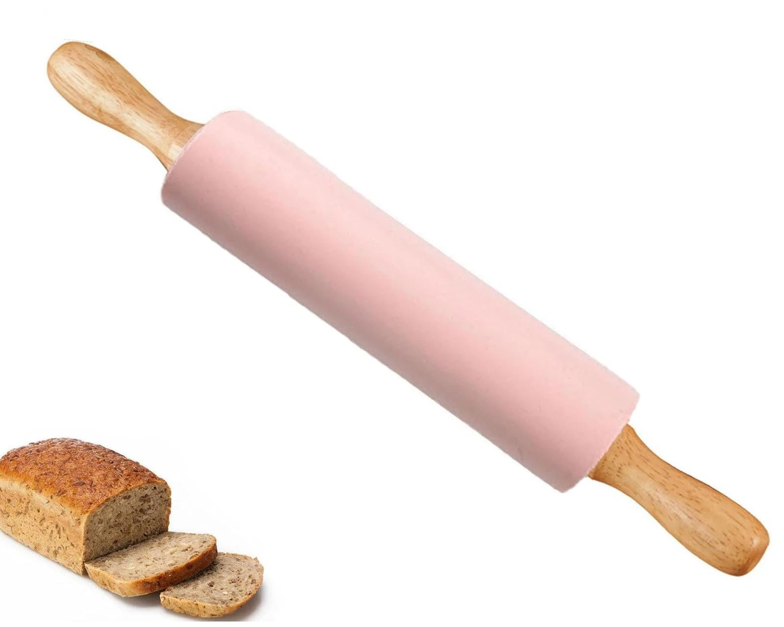 Silicone Rolling Pin for Baking,15inch Pastry Dough Roller with Wooden Handle...