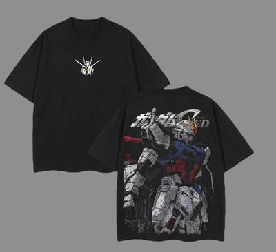Gundam SEED Vintage Anime T-Shirt Mobile Suit Double Sided Graphic Tee