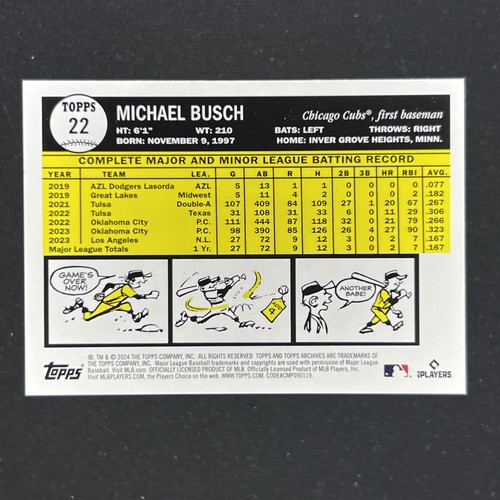 2024 Topps Archives Michael Busch Black Foilboard #22 Chicago Cubs - Picture 2 of 2