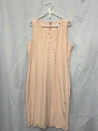 NWT Calvin Klein Laser Cut Out Sleeveless Dress Blush Pink Size 12 Round neck - Picture 6 of 10