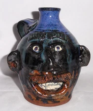 Folk Art Pottery Jug ~ Glazed Ugly Face ~ Hanover Pa  Willis Myers ~ Good Colors