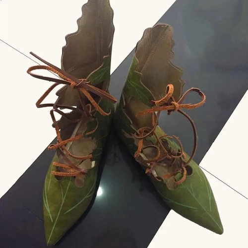 2025 Medieval Gothic Retro Elf Witch Leaves Lace Up Shoes for Women Men Cosplay - Picture 3 of 26