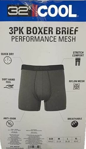 3 GENUINOS 32 GRADOS COOL NEGRO GRIS COMODIDAD MALLA CALZONCILLOS BOXER ROPA INTERIOR NUEVOS CON ETIQUETAS - Imagen 8 de 8