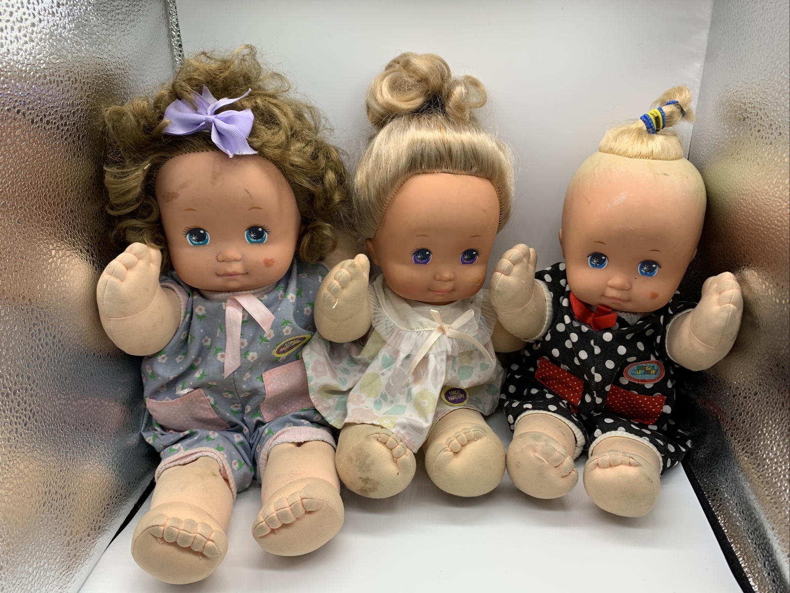 3 VINTAGE MATTEL MAGIC NURSERY Baby Dolls 1989 Original Clothes, Need Cleaning