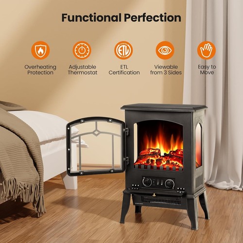 Electric Fireplace Stove,1500W Infrared Fireplace Heater with 3D Realistic Flame - Picture 4 of 7