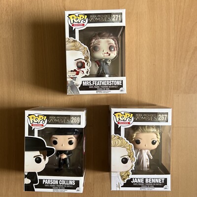 3 X Funko Pop Pride + Prejudice + Zombies Pops Mrs Featherstone, Jane Parson New