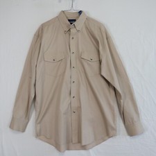 Wrangler Shirt Mens Large Twill Western Flap Pocket Work Button Tan Long Sleeve