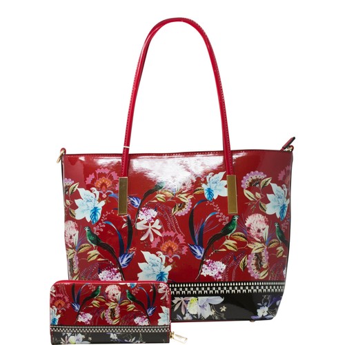 Ladies Vibrant Tote Bag PeaCock Purse Women Patent Floral Shoulder Handbag J2118 - Picture 28 of 44