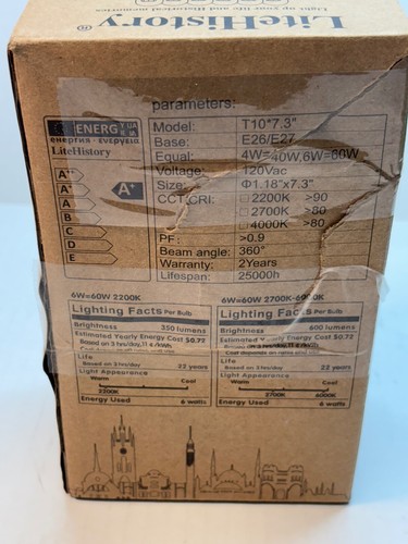 LiteHistory  T10 Led Edison Bulb, 7.3Inch Long, 6Pack. 60W  Energy Efficient - Picture 7 of 12