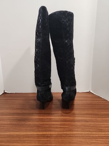 Coach Women's Fara Tall Boots Black Leather Suede Classic Logo Monogram Sz 7B - Picture 9 of 11