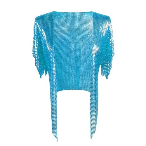 Shiny Sequin Shawl Top Sexy Festival Party DJ Nightclub Short Sleeve Blouse - Picture 18 of 20
