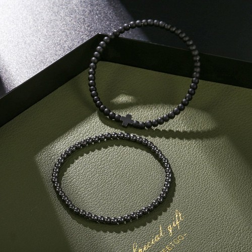 2Pcs/Set Matte Onyx Cross Beaded Bracelets Bangle Wristband Men Jewelry Gifts US - Picture 4 of 7
