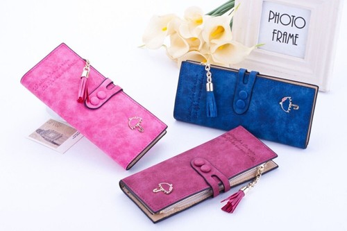 Women's Leather Clutch Bag Foldable Zipper Wallet Multi-card Slot Purse Handbag - Picture 6 of 13