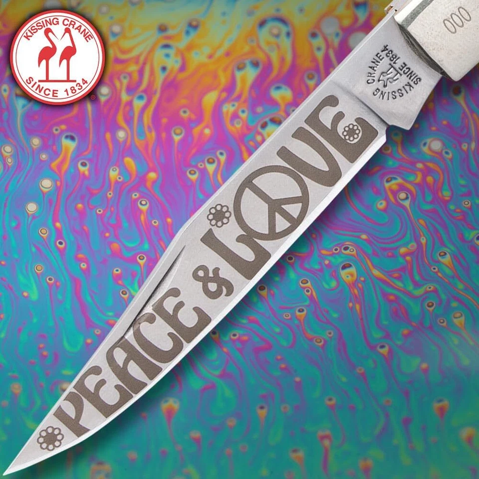 Navaja de bolsillo Kissing Crane Peace and Love Trapper | Longitud cerrada 4" Foto 3 de 4