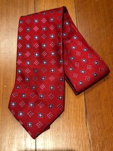 NORDSTROM 100% Silk Necktie Tie Red Classic Geomet