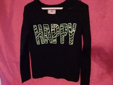 JUSTICE GIRLS SWEATER LONG SLEEVE PULLOVER WITH BLING SEQUINS HAPPY Size 12 /Z