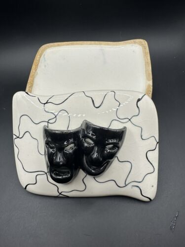 Vtg Comedy Tragedy Lidded Ceramic Black White Trinket Box - Picture 7 of 11