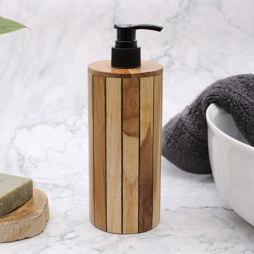 Natural Teakwood Soap Dispenser Pump Natural Wood Eco Friendly Wooden Vegan - Picture 6 of 9