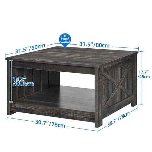 Farmhouse Coffee Table W/ Open Storage Sliding Barn Doors Rustic Design New - Picture 5 of 7
