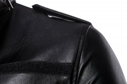 Mens Leather Jacket Slim fit Biker Motorcycle Trench Coat Stand collar Black New - Picture 9 of 12