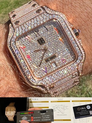 Real Mens MOISSANITE Watch Iced Automatic Movement Hip Hop Rose