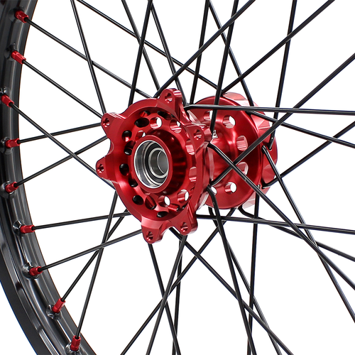 KKE 21/19" CNC MX Wheels Rims Fit Honda CR125R CR250R CR500R 1995-2001 Red Hubs - Picture 8 of 13