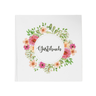Gästebuch 'Blooming Love' 21 x 21 cm 144 Seiten, Hochzeit Kommunion Boho Blumen
