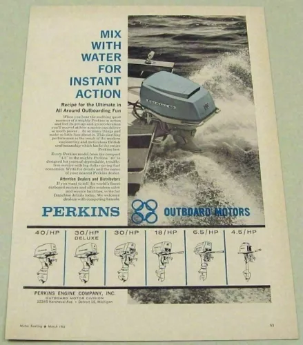 1963 Print Ad Perkins 40 HP Outboard Motors Made in Detroit,MI