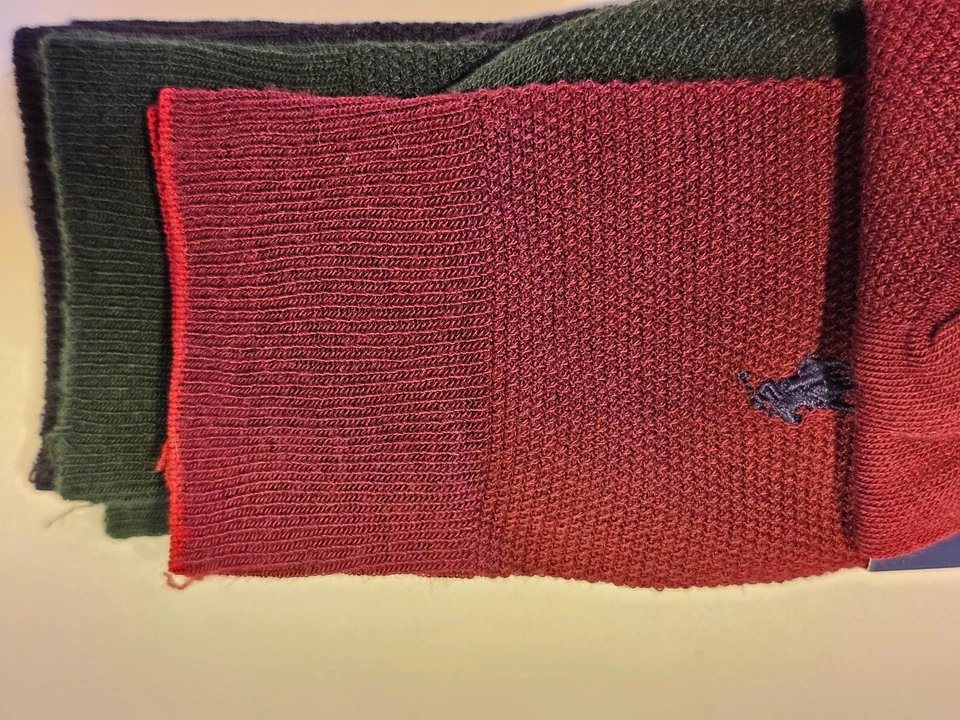 Polo Ralph Lauren 3 Pares Vestido Informal Calcetín VERDE ROJO AZUL OSCURO Acanalado NUEVO Foto 2 de 4