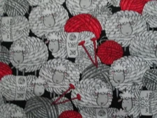 SHEEP YARN BALLS SKEINS KNITTING NEEDLES WOOL BLK WHITE GRAY COTTON FABRIC BTHY