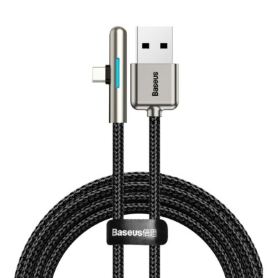 Mobile Game 90 Grad Type C Ladekabel 4A 40W 1m Lichter schwarz