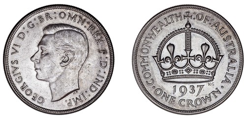 1 Silver Crown / 1 Silver Coin. George VI - Jorge VI. Australia 1937. UNC