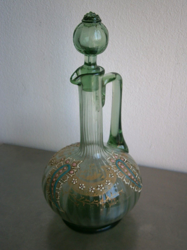 Carafe 1900 Verre soufflé décor Emaillé Doré Art Table Ancien - Imagen 11 de 14