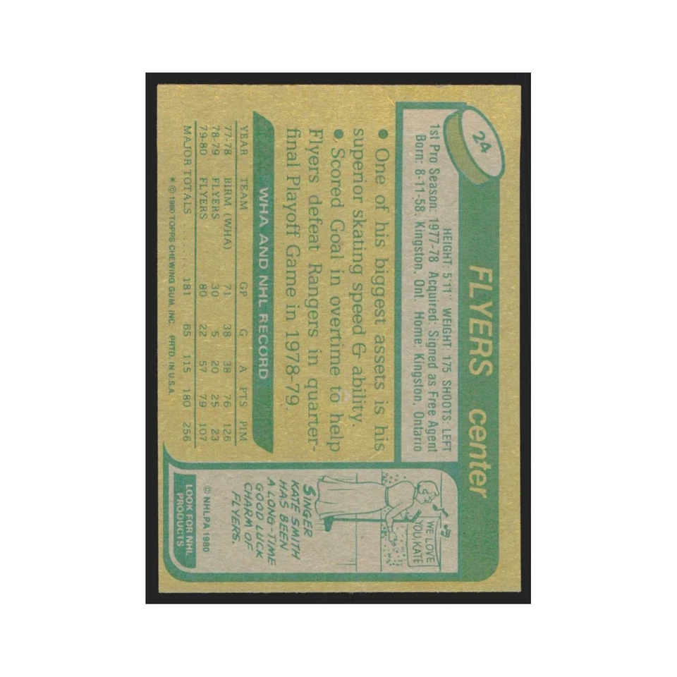 1980 Topps Ken Linseman Philadelphia Flyers #24 - Image 2 of 3