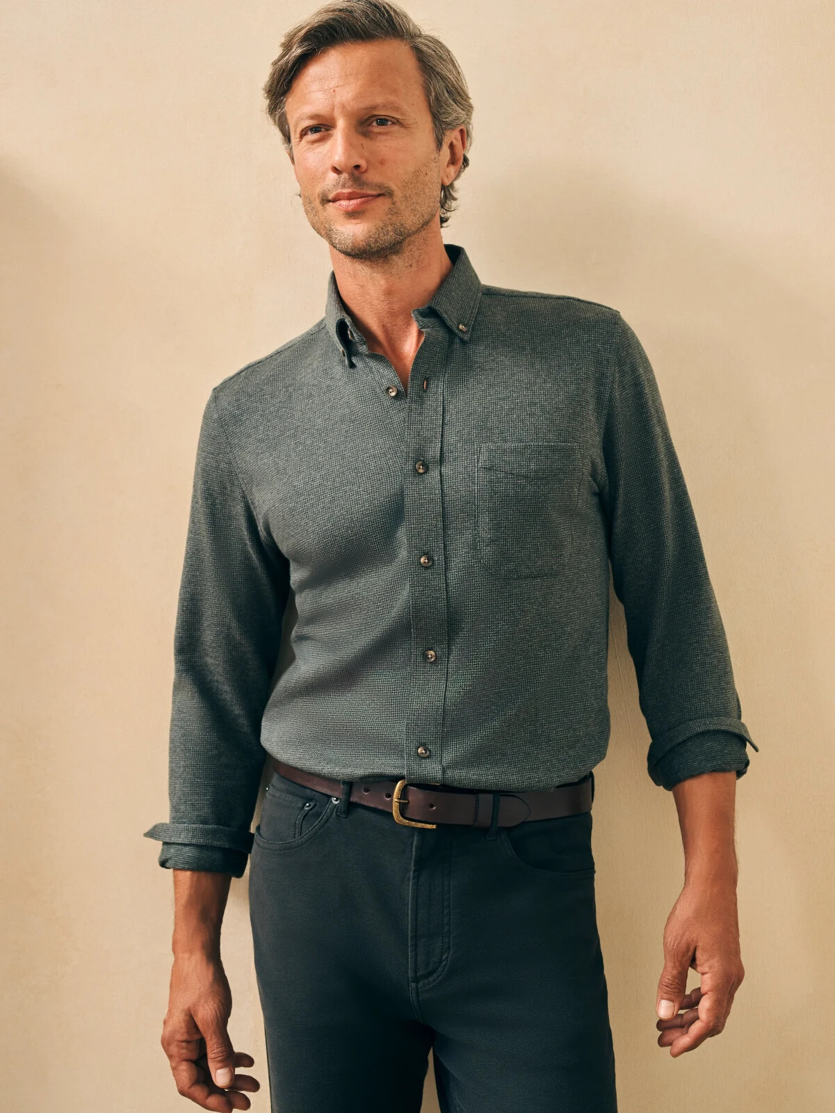 Faherty Houndstooth Knit Flannel Button Down Shir… - image 6