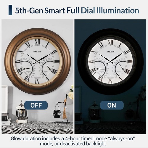 Stylish 24-Inch Waterproof Outdoor Clock with Automatic Backlight & Thermometer - Picture 5 of 11