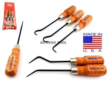Grace 6pc Hook Pick Set Curve Straight Right Angle 90 Wood Handle MADE IN USA