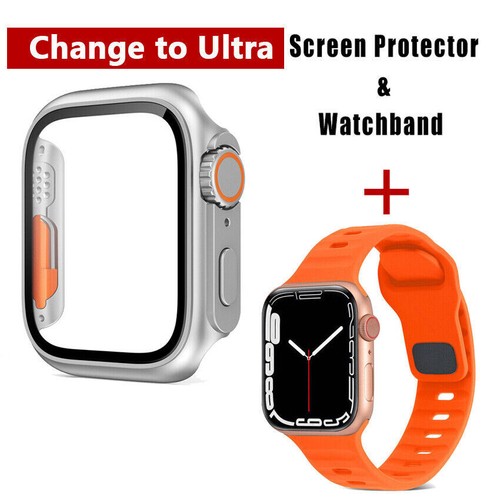 PC Glass Case+Silicone Band Strap Bracelet r Apple Watch 9 8 7 6 Change to Ultra - Picture 33 of 38