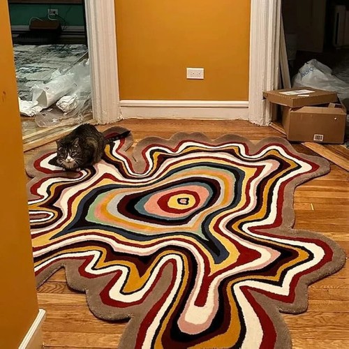 multi colour irregular shape rug Hand-Tufted 100% Wool Handmade Area Rug Carpet - Picture 1 of 6