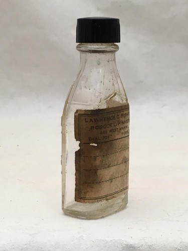 RX Bottle w Lid & Label Lawrence C Fisher & Roscoe L Fisher West Market York PA - Picture 3 of 11